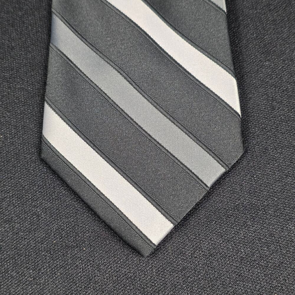 DON LOPER BEVERLY HILLS Men's Tie Black Gray Silver Striped Polyester